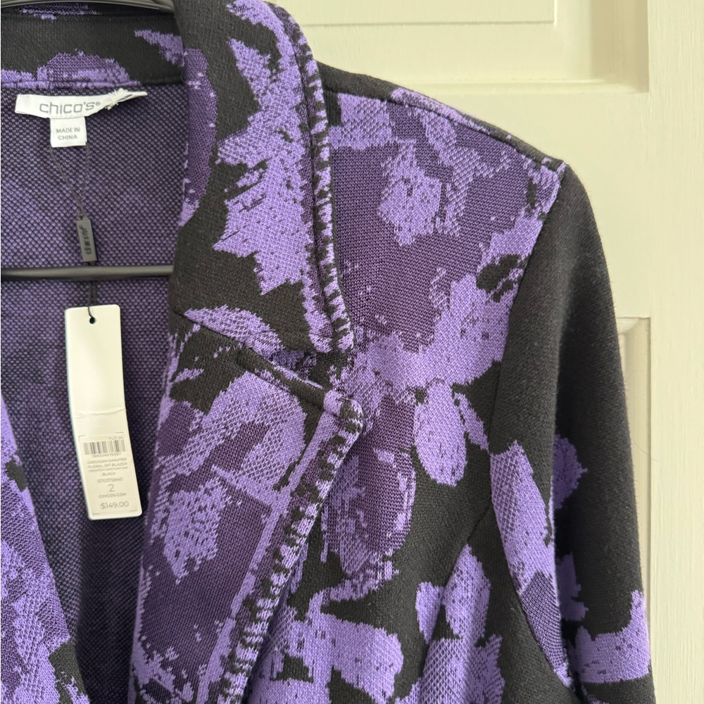 Chico's Purple and Black Floral sweater knit Blazer - Picture 2 of 3